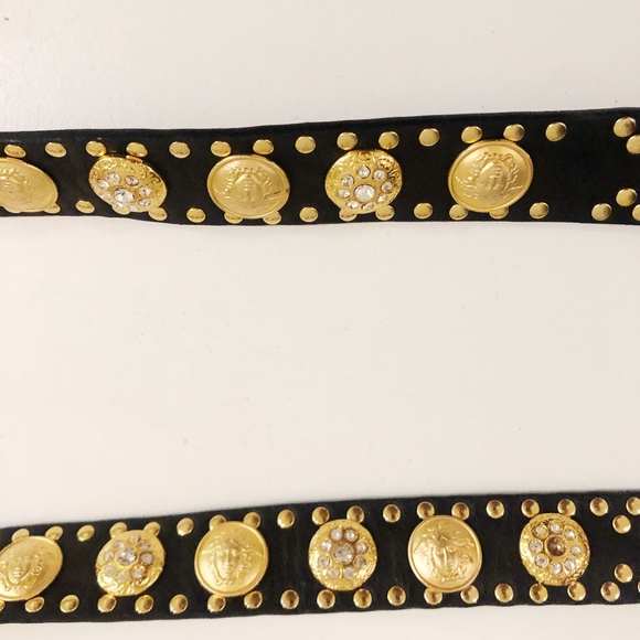 Auth GIANNI VERSACE medusa black leather gold belt - Picture 5 of 6